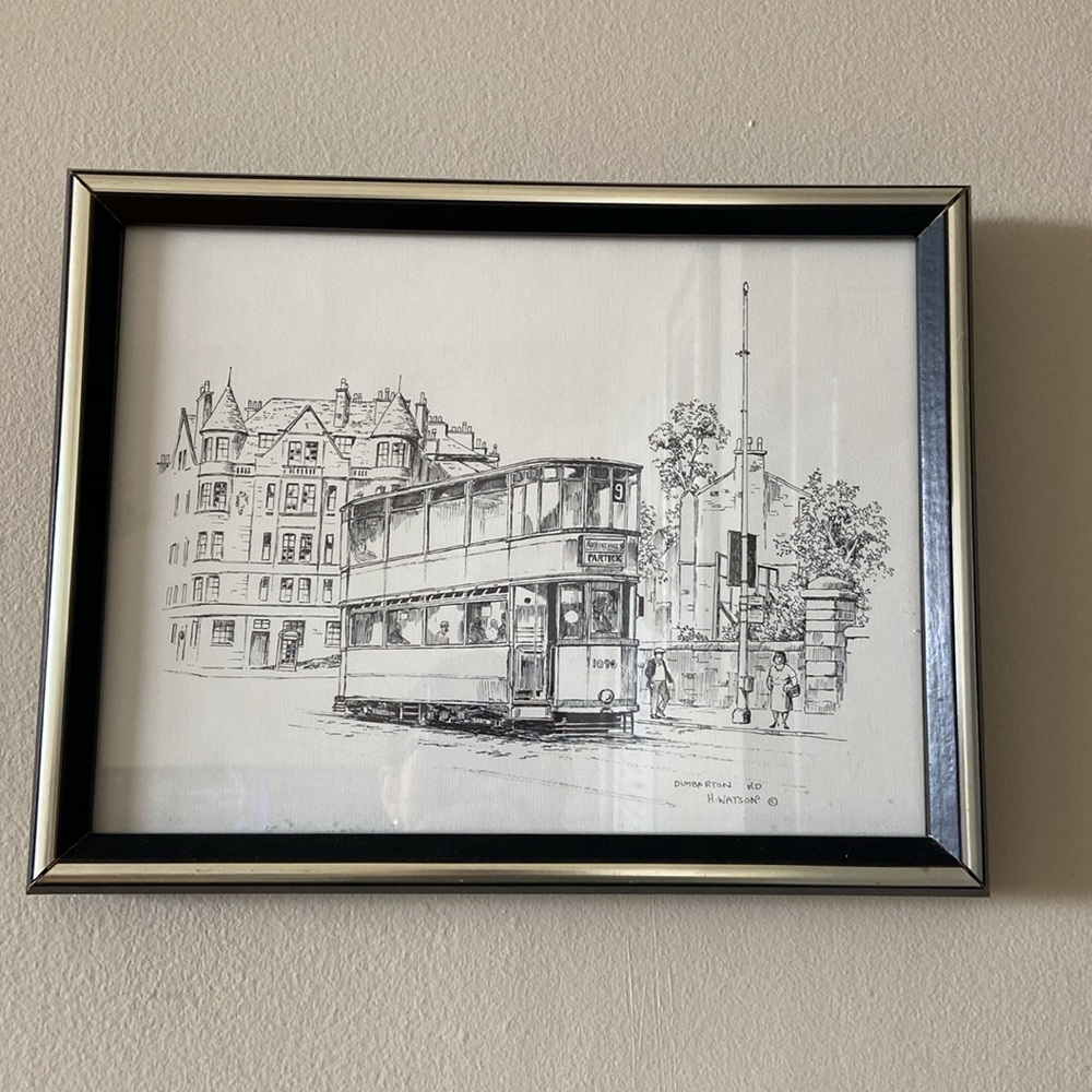 H. Watson titled "Dumbarton Rd” Drawing Sketch Art Mid-century modern